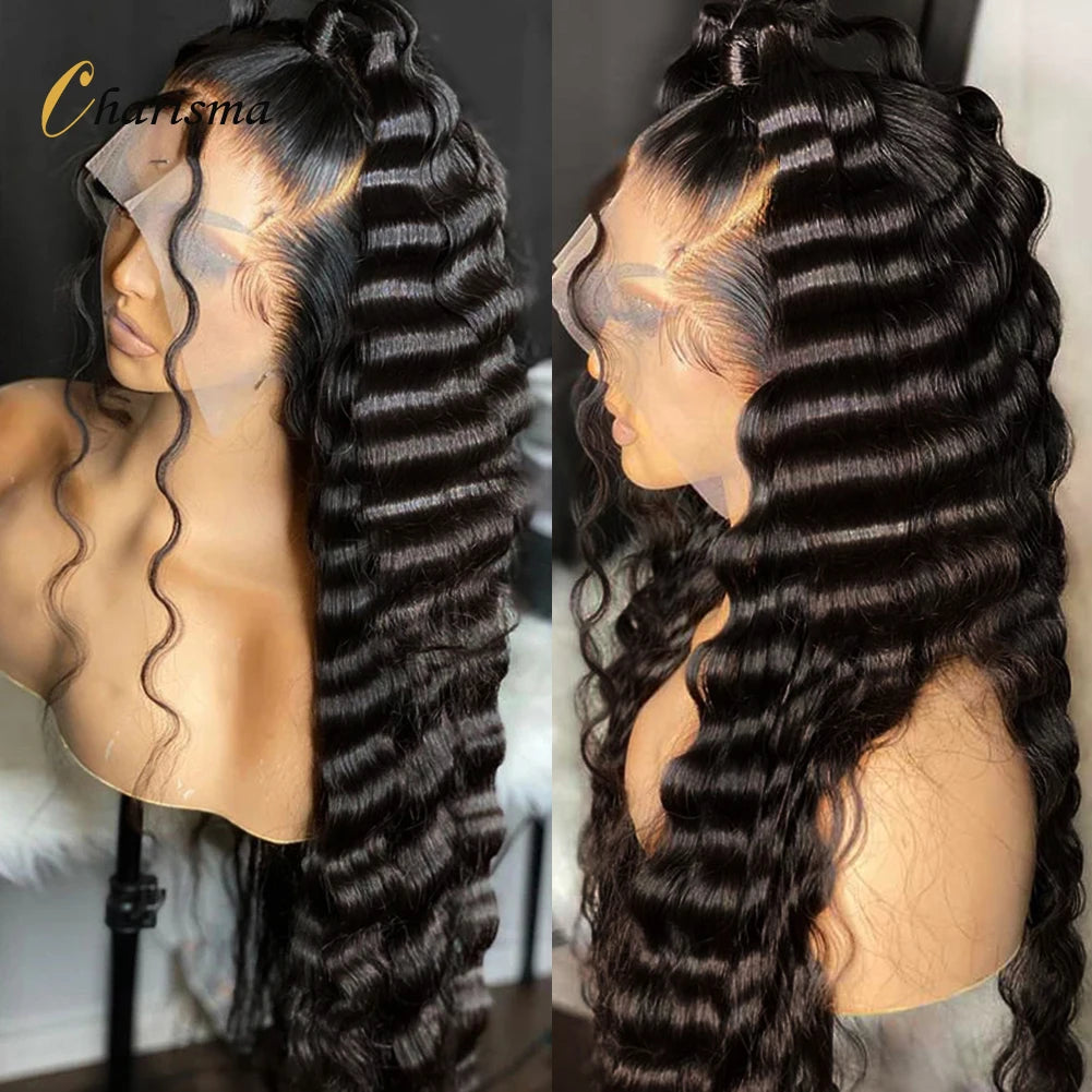 Charisma Deep Wave Lace Front Wigs for Black Women Synthetic Lace Front Wig Heat Resistant Fiber Natural Hailrline Daily Wigs