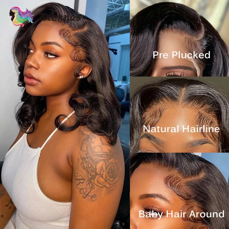 Body Wave Bob Wig 13x4 Peruvian Body Wave Lace Front Wigs Natural Color Preplucked Human Hair Lace Frontal Wigs For Black Women