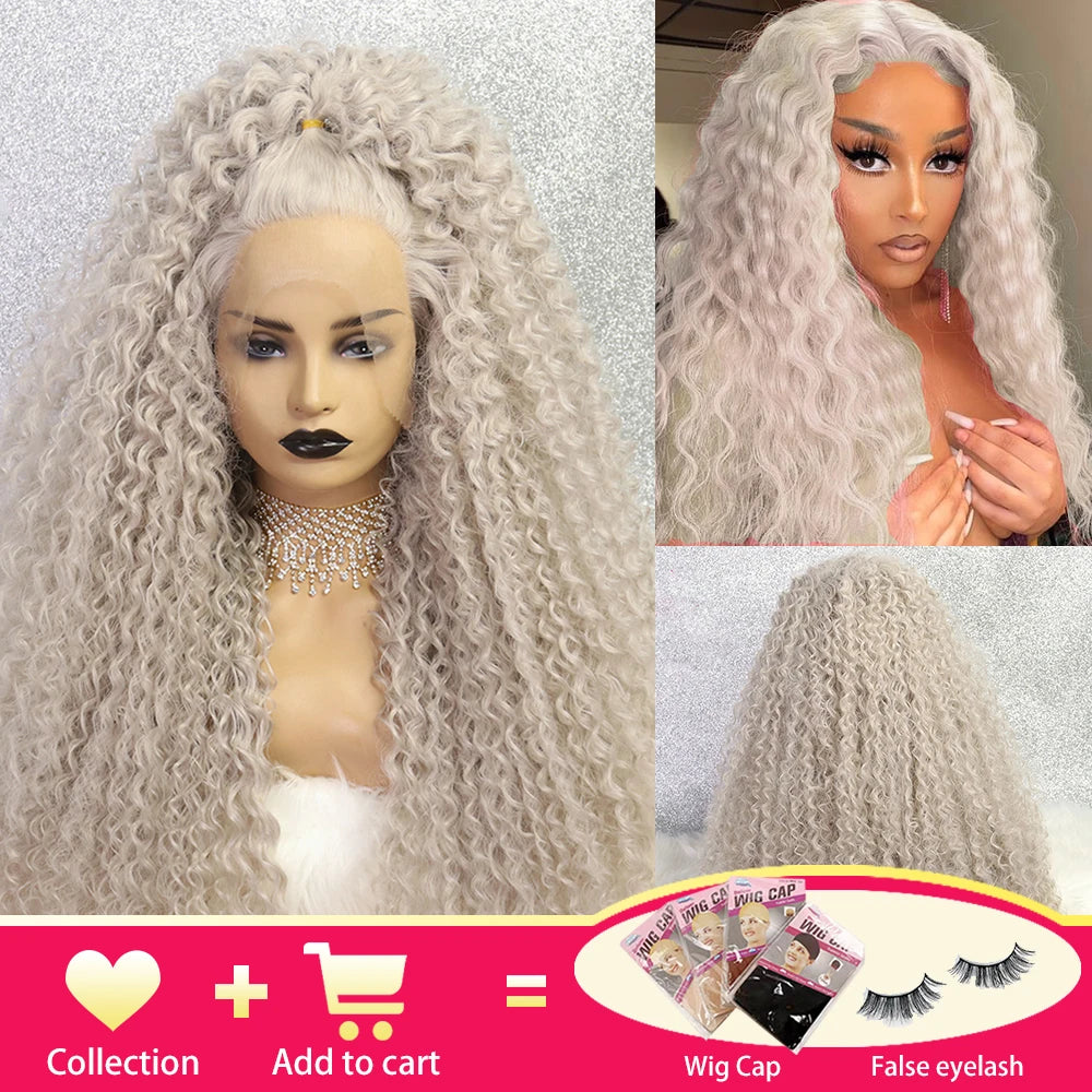 Drag Queen Synthetic Transparent Lace Front Wig Grey Lace Wig Hot Pink Afro Kinky Curly Drag Queen Cosplay Wigs For Black Women