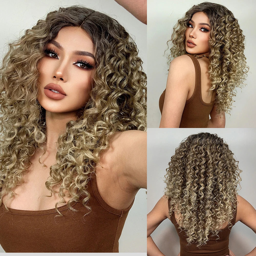 EASIHAIR Long Bob Curly Lace Front Wig for Black Women Kinky Curly Lace Frontal Synthetic Wig with Baby Hair Afro Heat Resistant