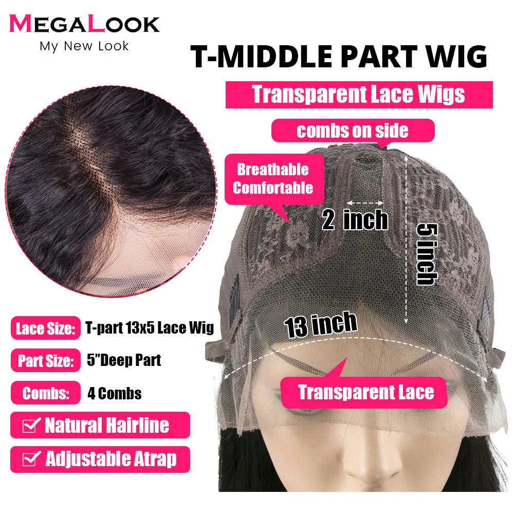 MEAGLOOK Culry Lace Front Human Hair Wig PrePlucked With Baby Hair T Part Remy Brazilian Human Hair Wigs For Women Short Bob Wig