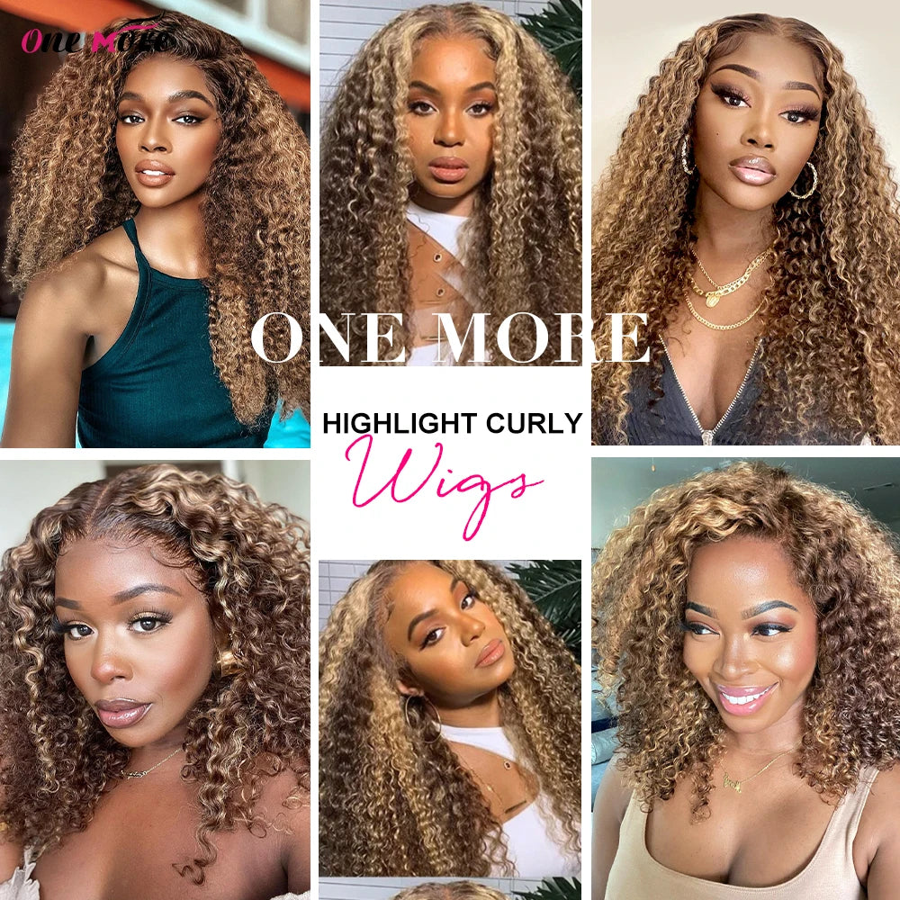 Short Bob Wig Highlight Wig Human Hair Kinky Curly Bob Lace Front Wig 13x4 Ombre Lace Front Human Hair Wigs 4x4 Closure Wig 180%