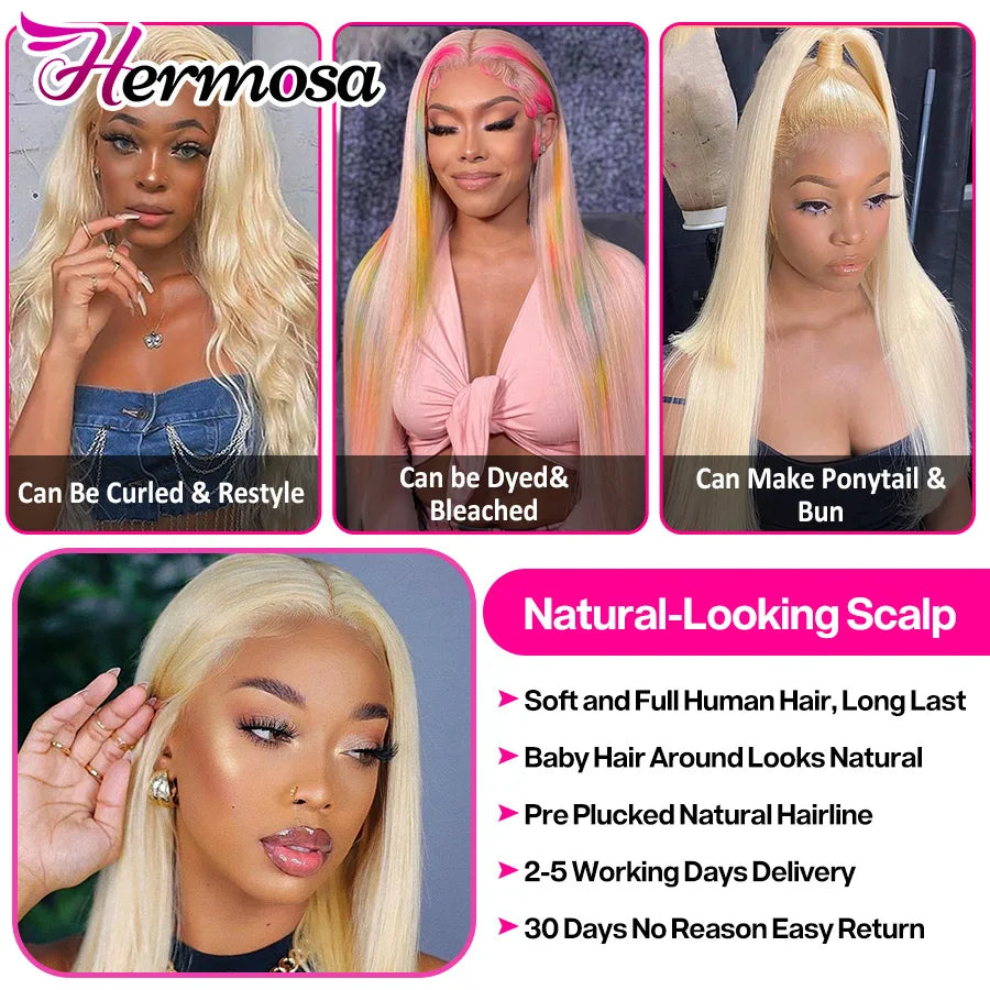 Hermosa 613 Lace Frontal Wig 13x4 Blonde Lace Front Wig Straight Human Hair HD Transparent Lace Wig Preplucked Brazilian Remy