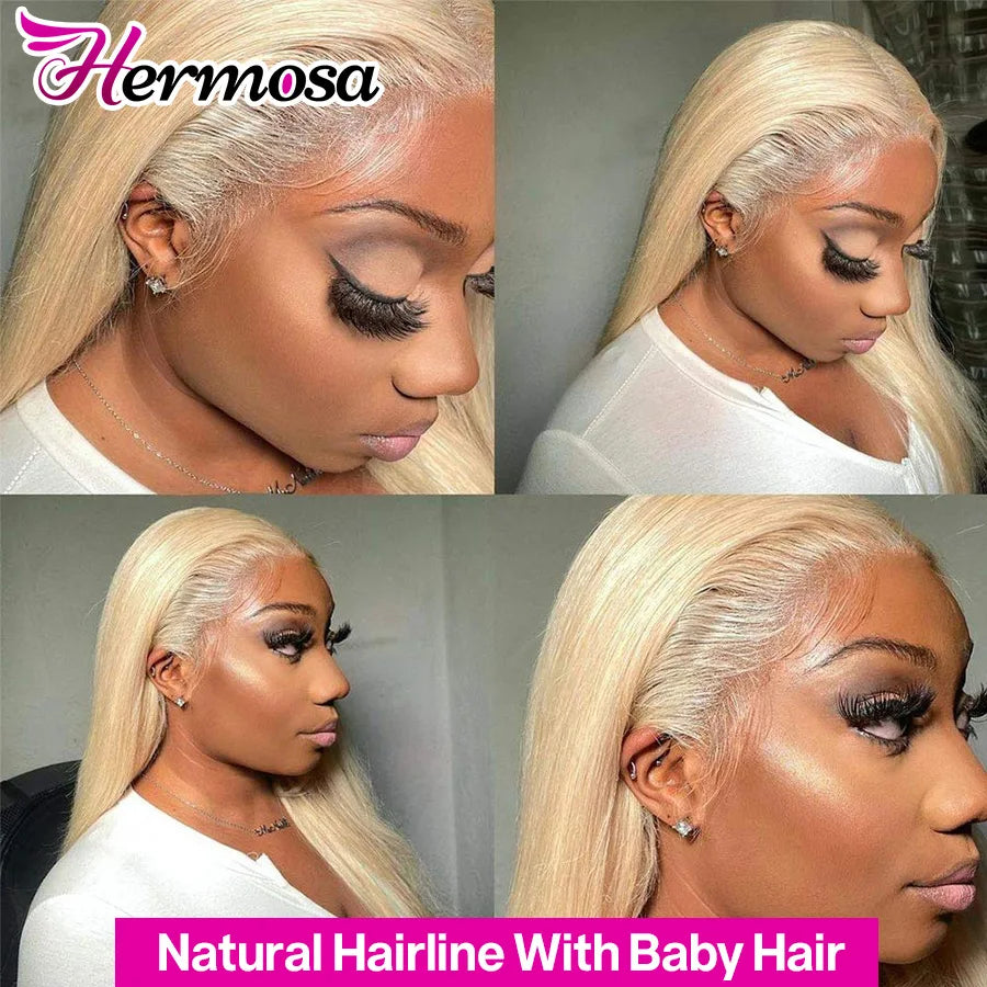 Hermosa 613 Lace Frontal Wig 13x4 Blonde Lace Front Wig Straight Human Hair HD Transparent Lace Wig Preplucked Brazilian Remy