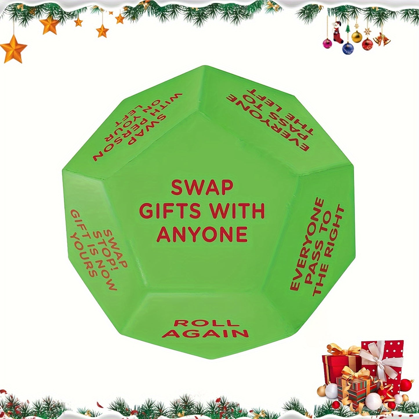 Christmas Party Favor Dice - 3x3 Inch Santa Gift Exchange Game, 12 Unique Sides for Festive Holiday Fun & Family Entertainment