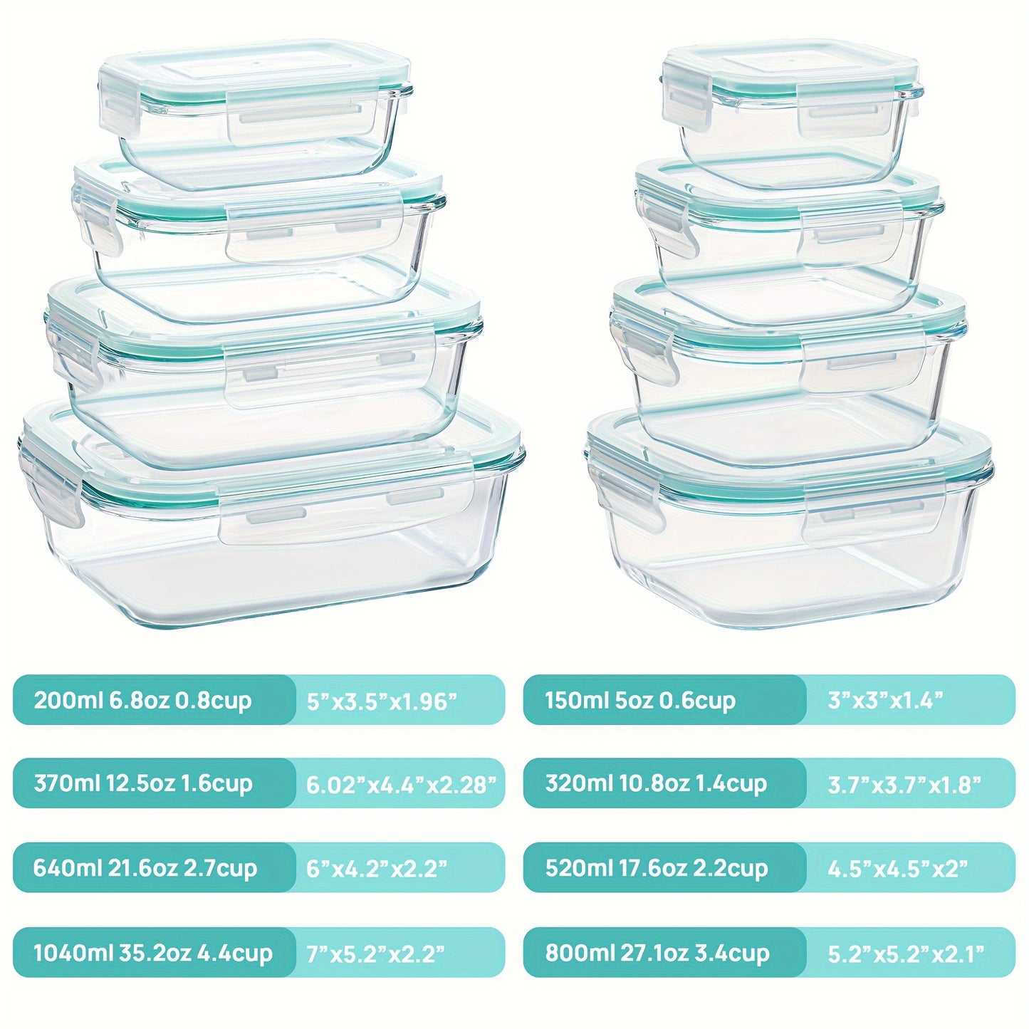 8 Pack Premium Glass Food Storage Containers