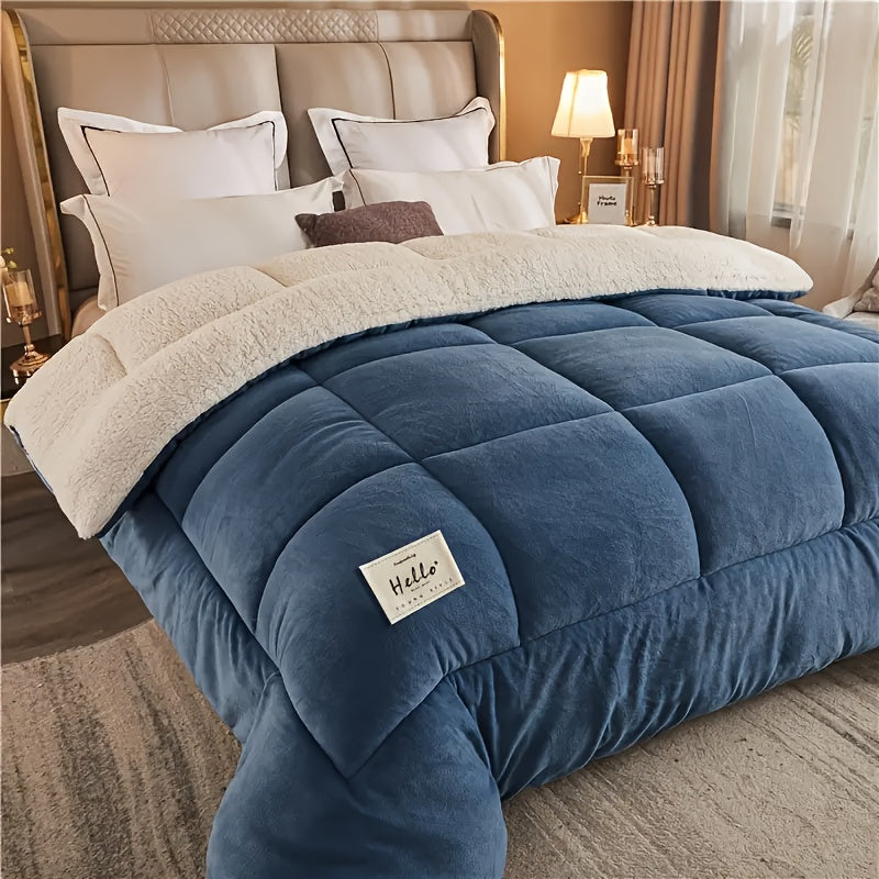 Thick Comforter 1pc - All Season Quilted Ultra Soft Breathable, Box Stitch Solid Color Comforter, Machine Washable Bedroom Warm Autumn And Winter Comforter