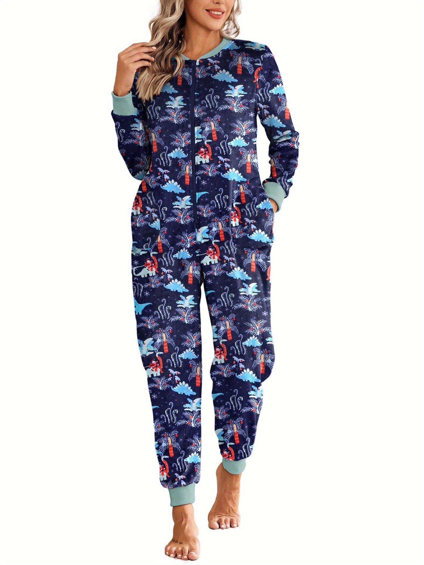 Christmas Pajamas for Family - Fleece Onesie Jumpsuit with Pockets