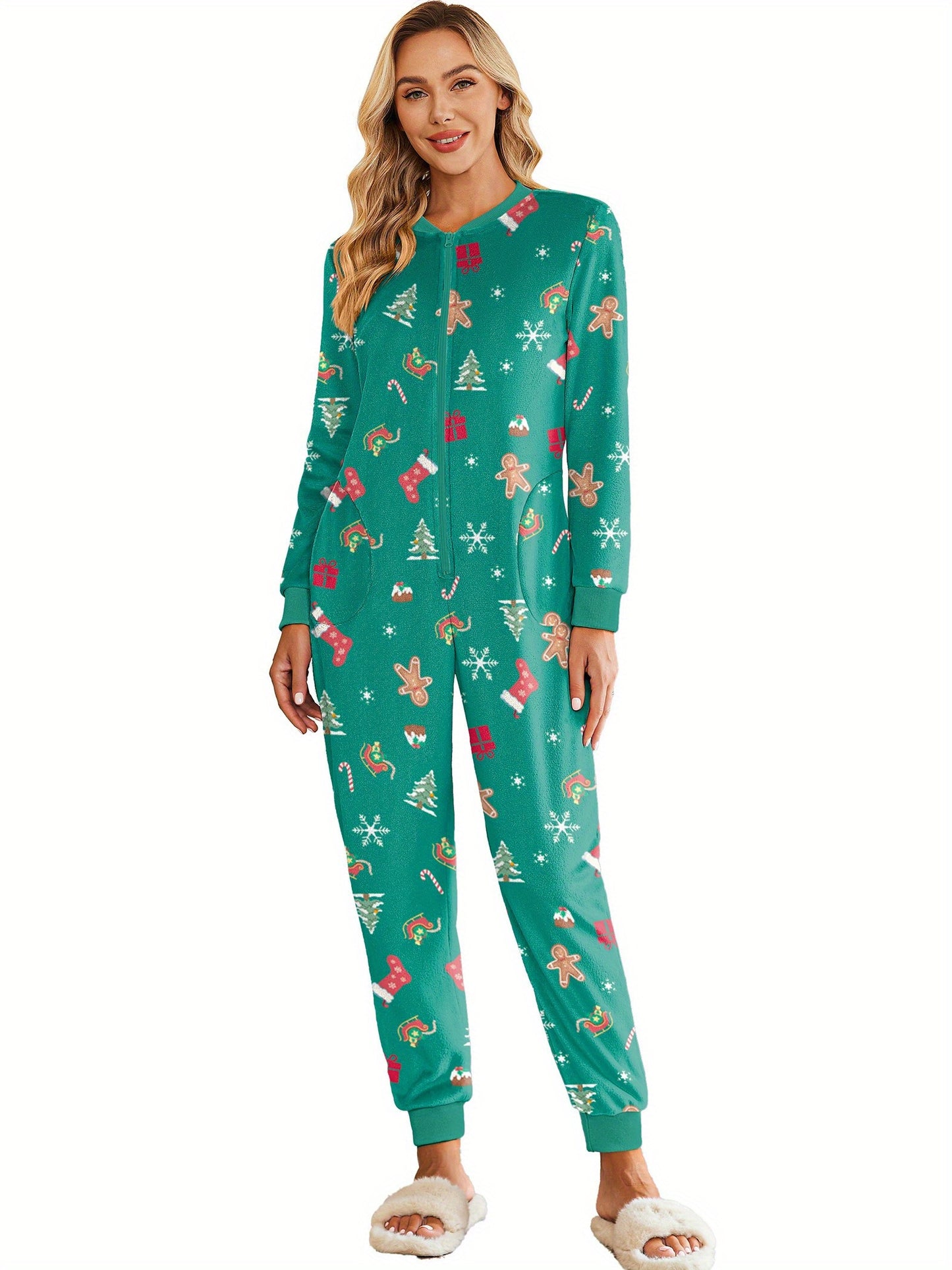 Christmas Pajamas for Family - Fleece Onesie Jumpsuit with Pockets