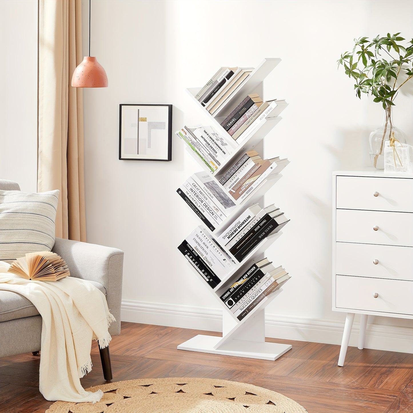 Compact Tree Bookshelf with 9 Spacious Tiers