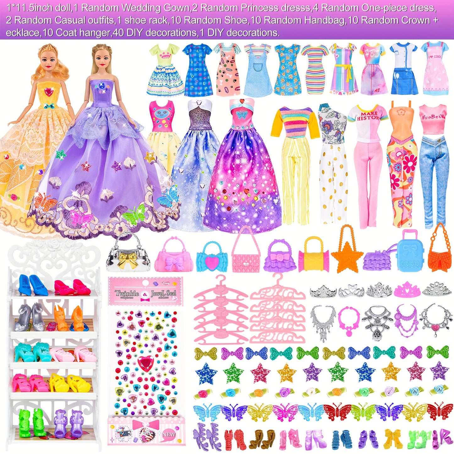 Fashion Girl Doll with Clothes - 91pcs