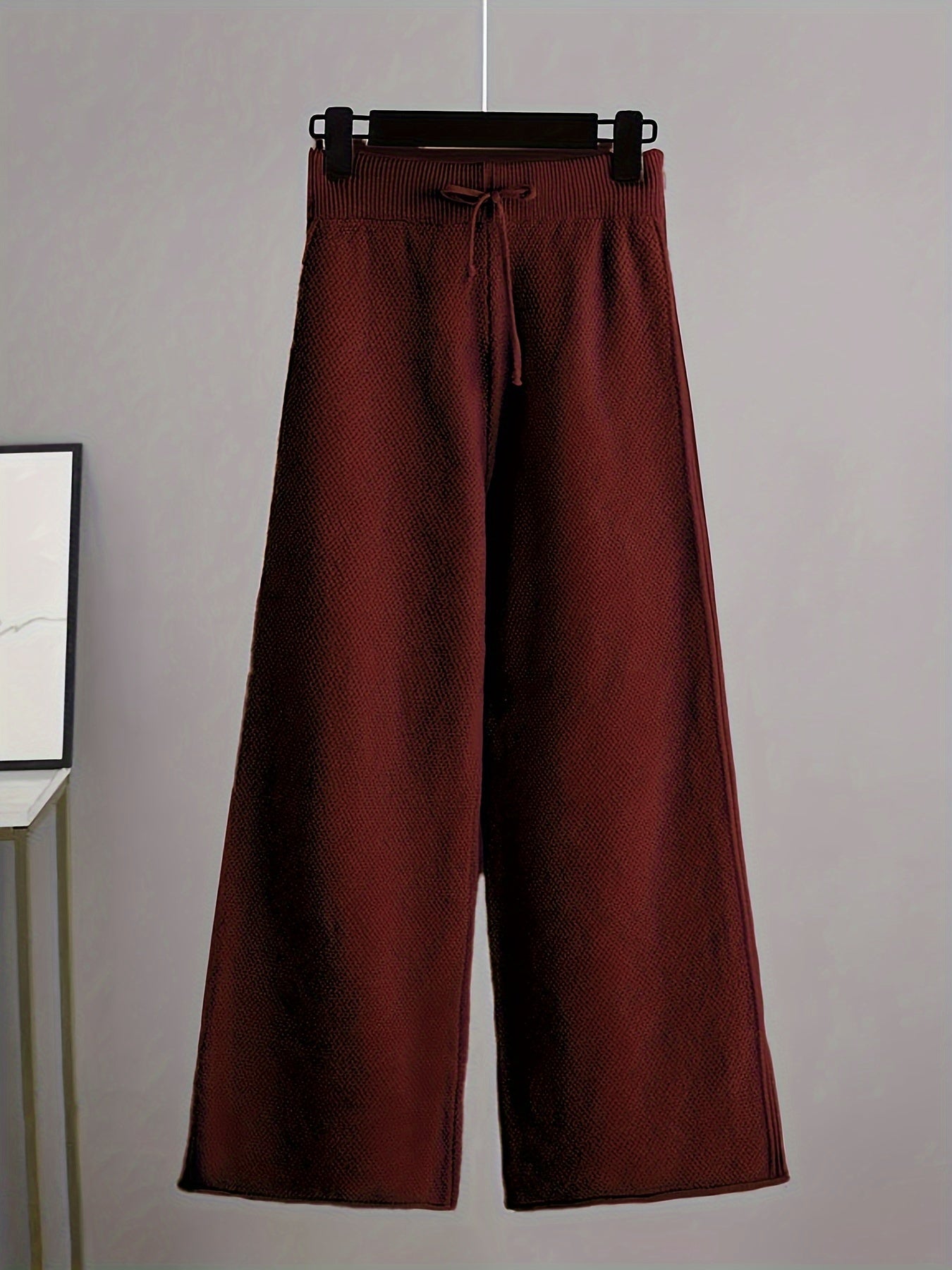 Cozy Knit Pants Set Drawstring Waist Wide Leg Pants