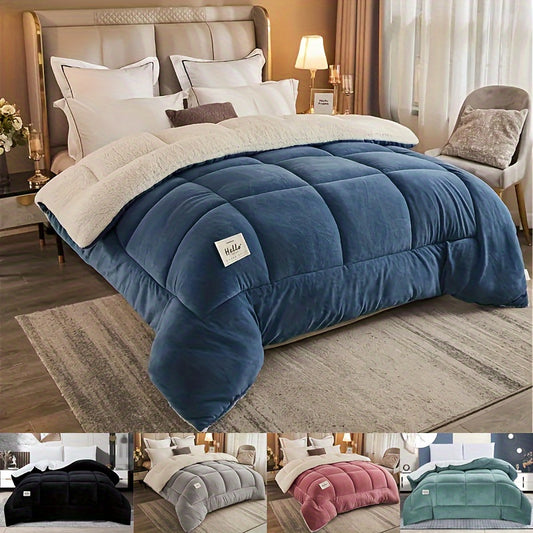 Thick Comforter 1pc - All Season Quilted Ultra Soft Breathable, Box Stitch Solid Color Comforter, Machine Washable Bedroom Warm Autumn And Winter Comforter