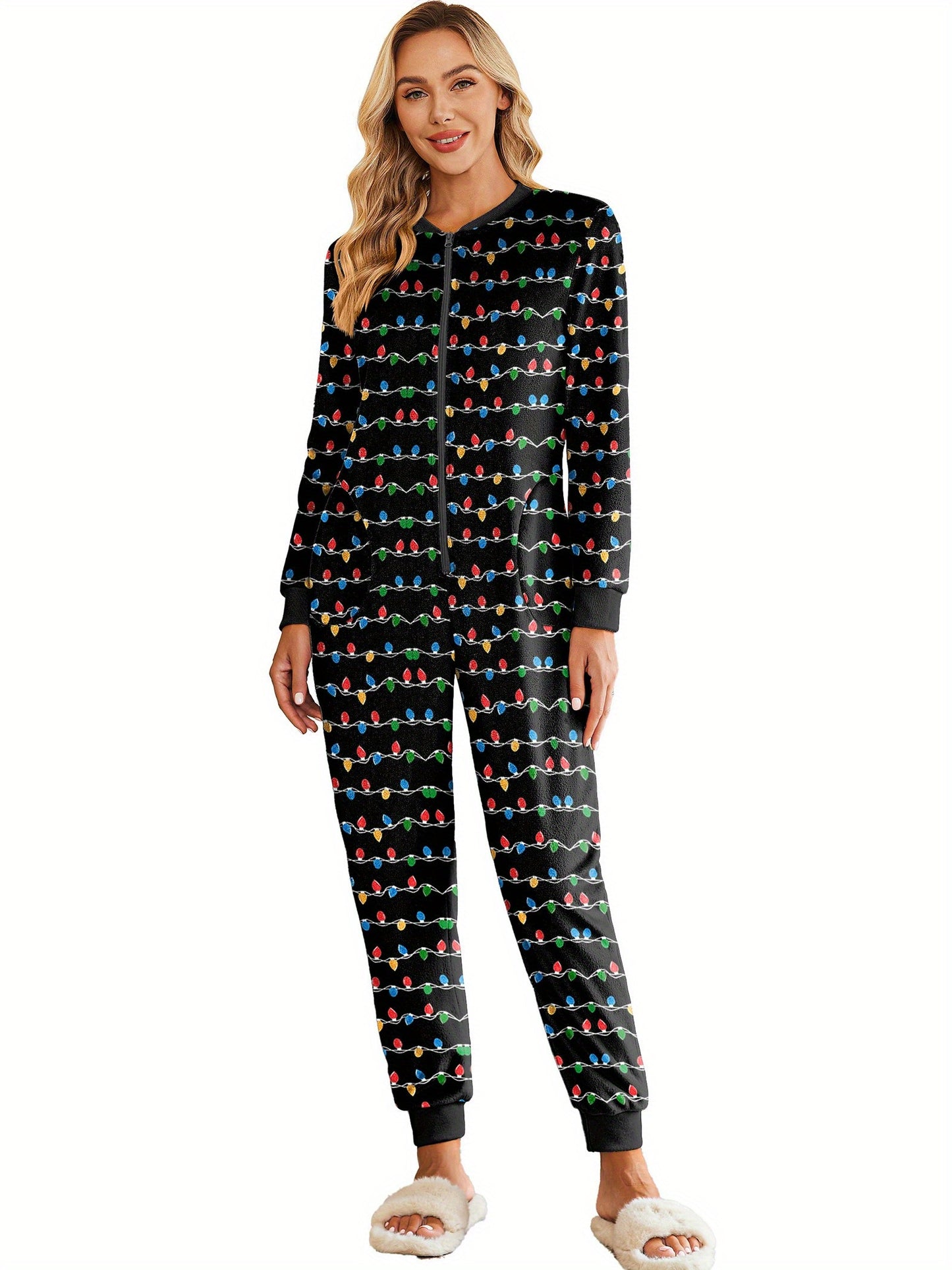 Christmas Pajamas for Family - Fleece Onesie Jumpsuit with Pockets