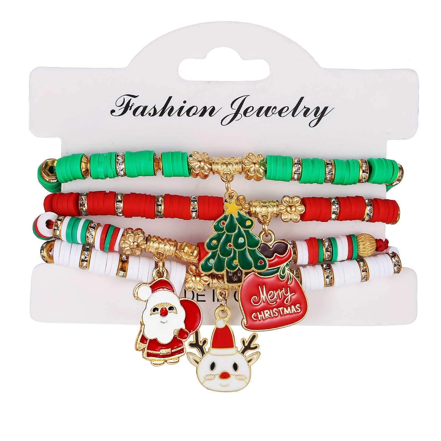 Festive, Elegant 4pcs Christmas Charm Bracelet Set - Santa, Tree & Lucky Bag Designs with Soft Clay Beads - Perfect for Daily Wear or Gifting