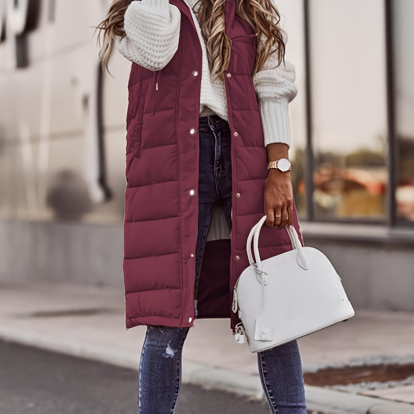 Chic Sleeveless Hooded Coat