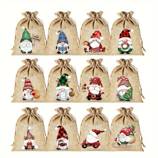 12pcs Christmas Burlap Gift Bag