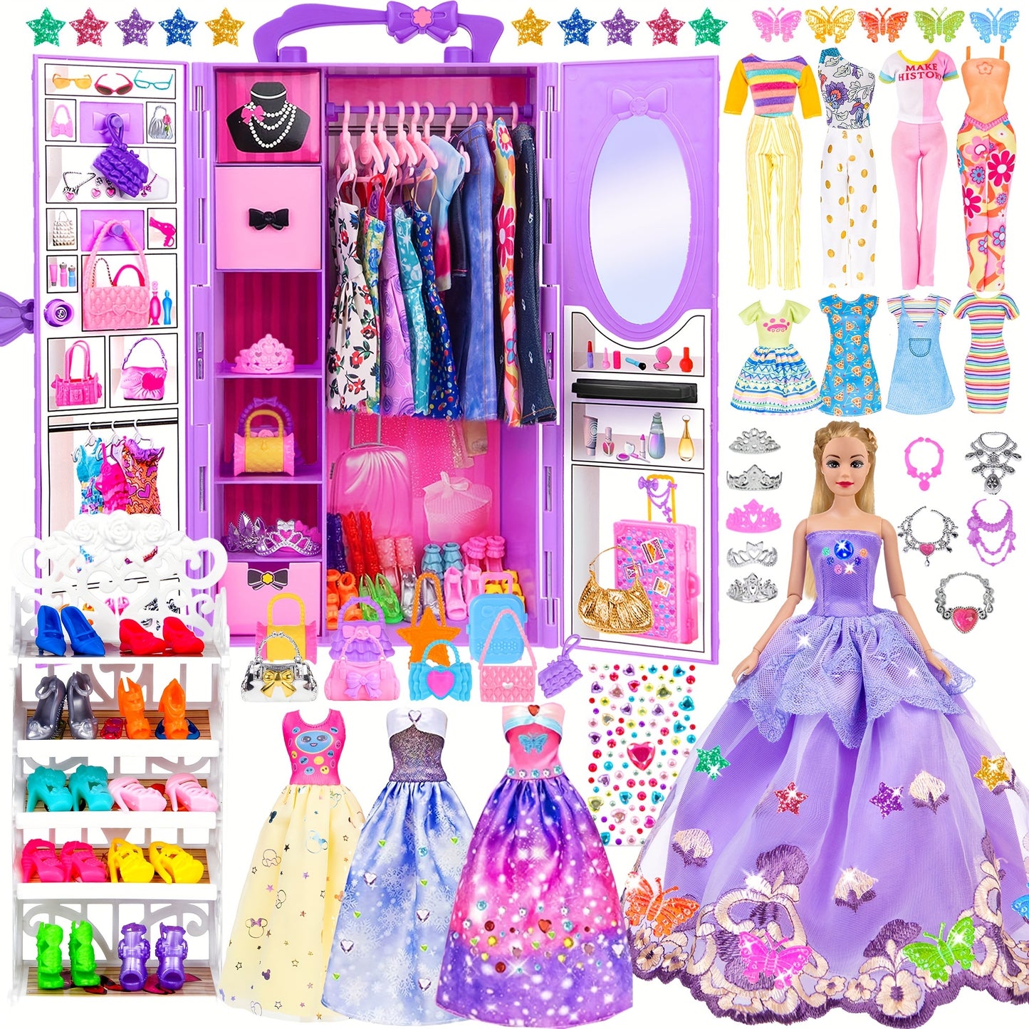 Fashion Girl Doll with Clothes - 91pcs