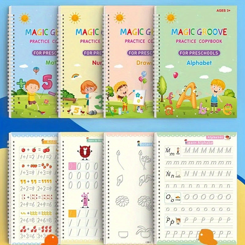 Youngsters' Early Learning Workbook Set with Pen - 4 Books, 6 Refills & Handle - Magic Word Exercise Book for Youngsters - Perfect Gift for Halloween, Christmas & Thanksgiving