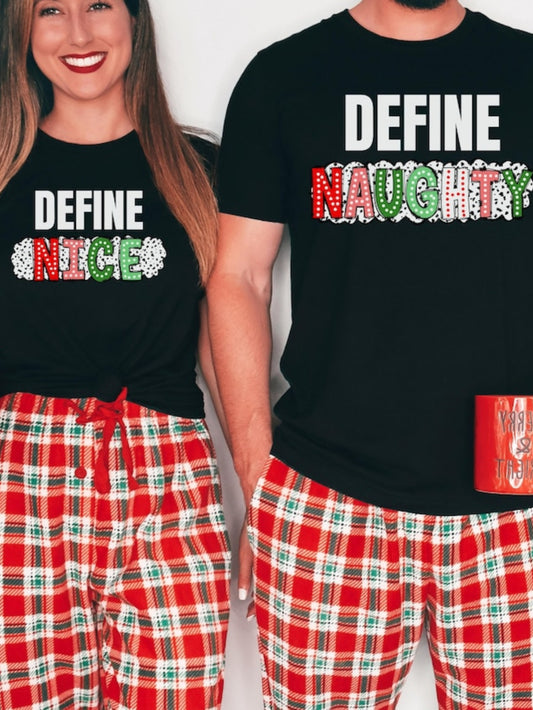 Festive Matching, Cozy 100% Cotton Couples' Christmas Pajama Set - Funny Heat Transfer Print, Short Sleeve & Round Neck T-Shirt for Men and Women, Machine Washable