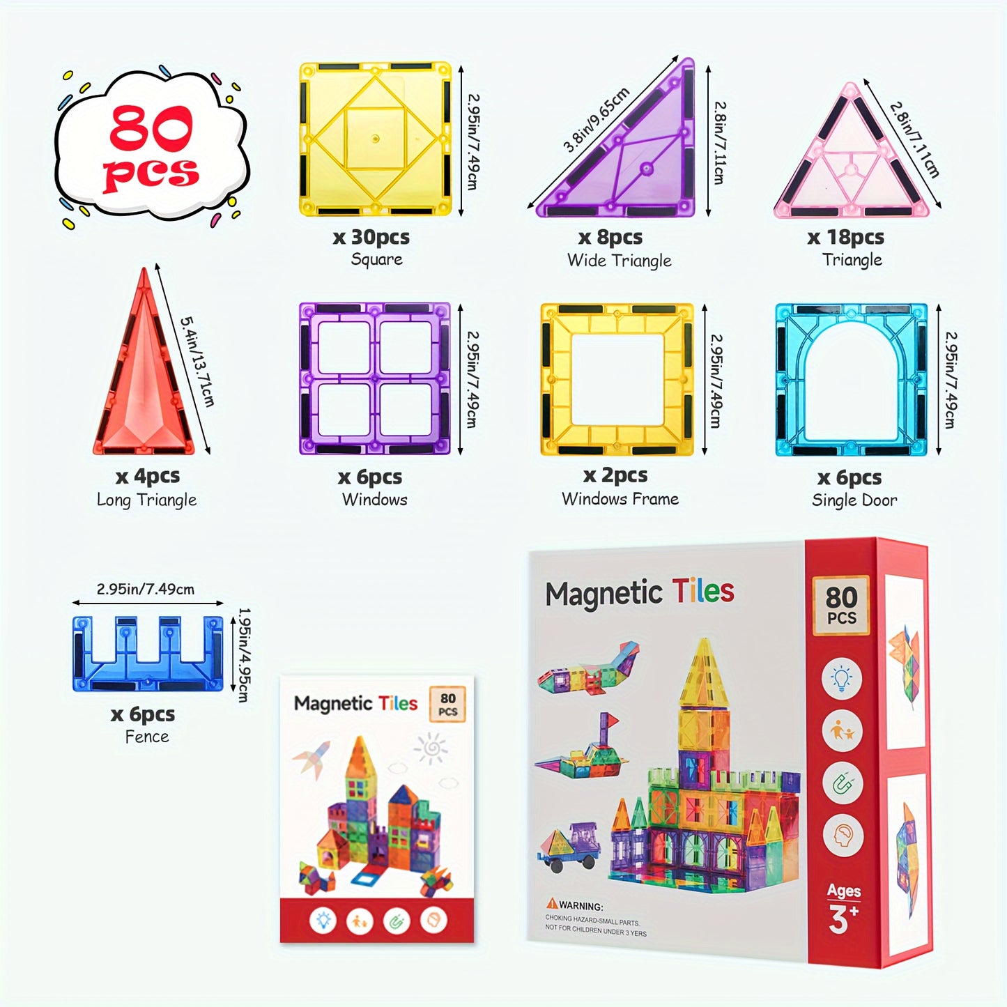 Deluxe Magnetic Tiles With 2 Cars Toy Set - 120PCS