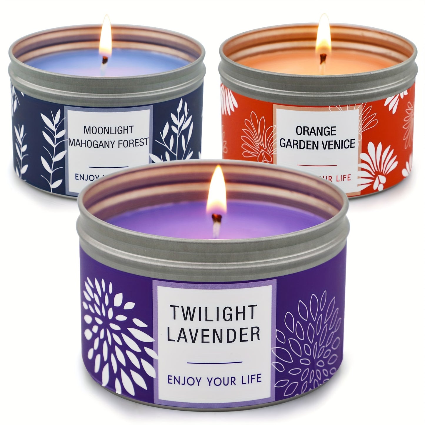 Mahogany teak, Orange blossom, Lavender Scented Candles - Aromatherapy 3pc Candle Set, Burns for 96H