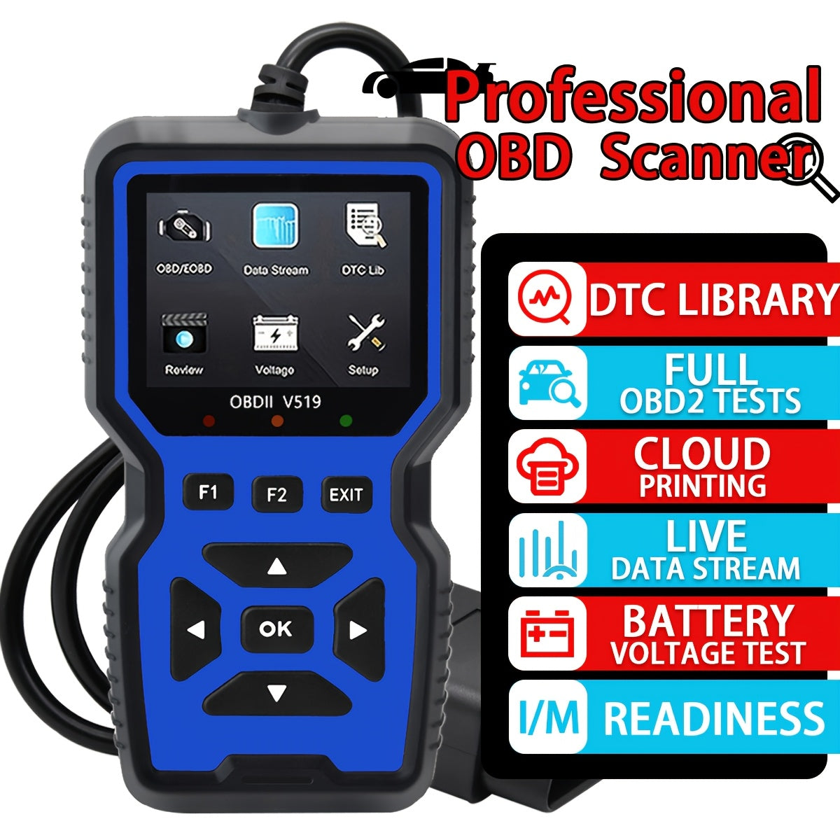 OBD2 Scanner Tool - Professional Diagnostic Code Reader with Live Data for Check Engine Light, OBDII Vehicle Compatibility