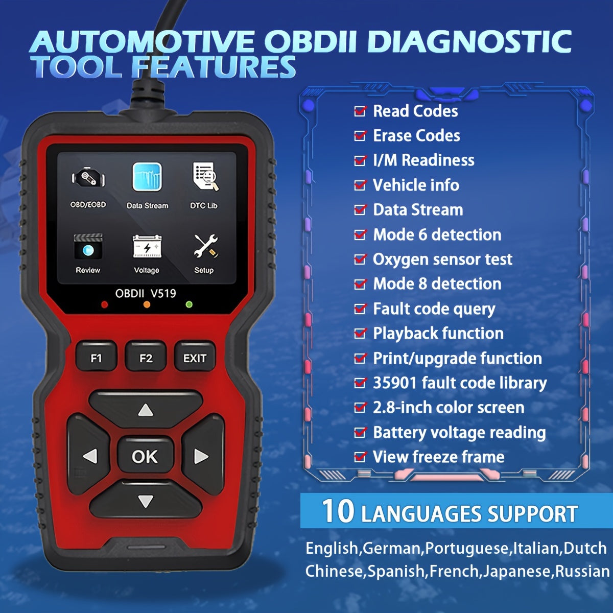 OBD2 Scanner Tool - Professional Diagnostic Code Reader with Live Data for Check Engine Light, OBDII Vehicle Compatibility