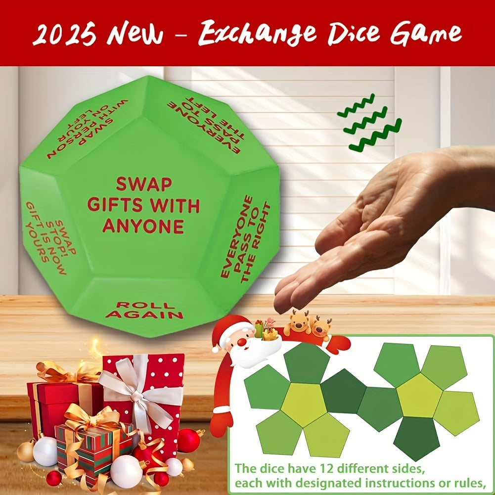 Christmas Party Favor Dice - 3x3 Inch Santa Gift Exchange Game, 12 Unique Sides for Festive Holiday Fun & Family Entertainment