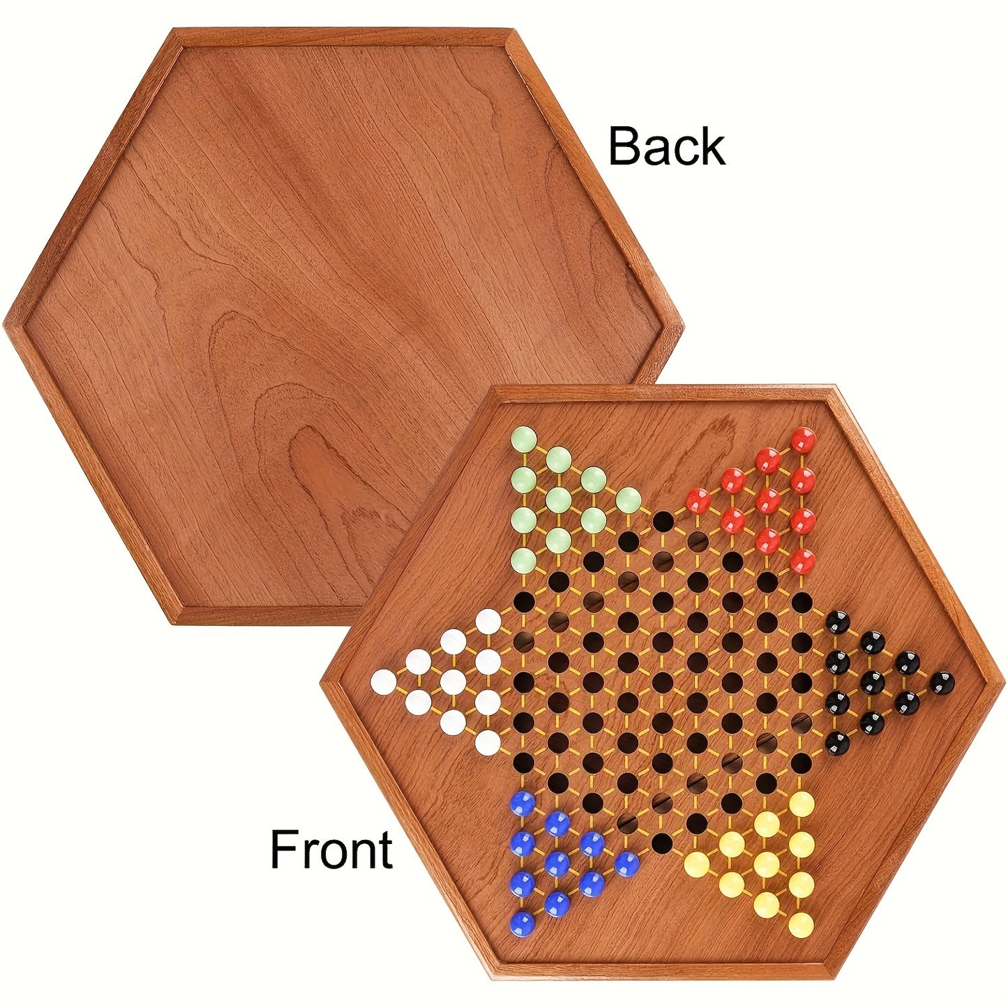 Wooden Chinese Checkers Strategy Game Set with Drawer - 72 Marbles, Up to 6 Players