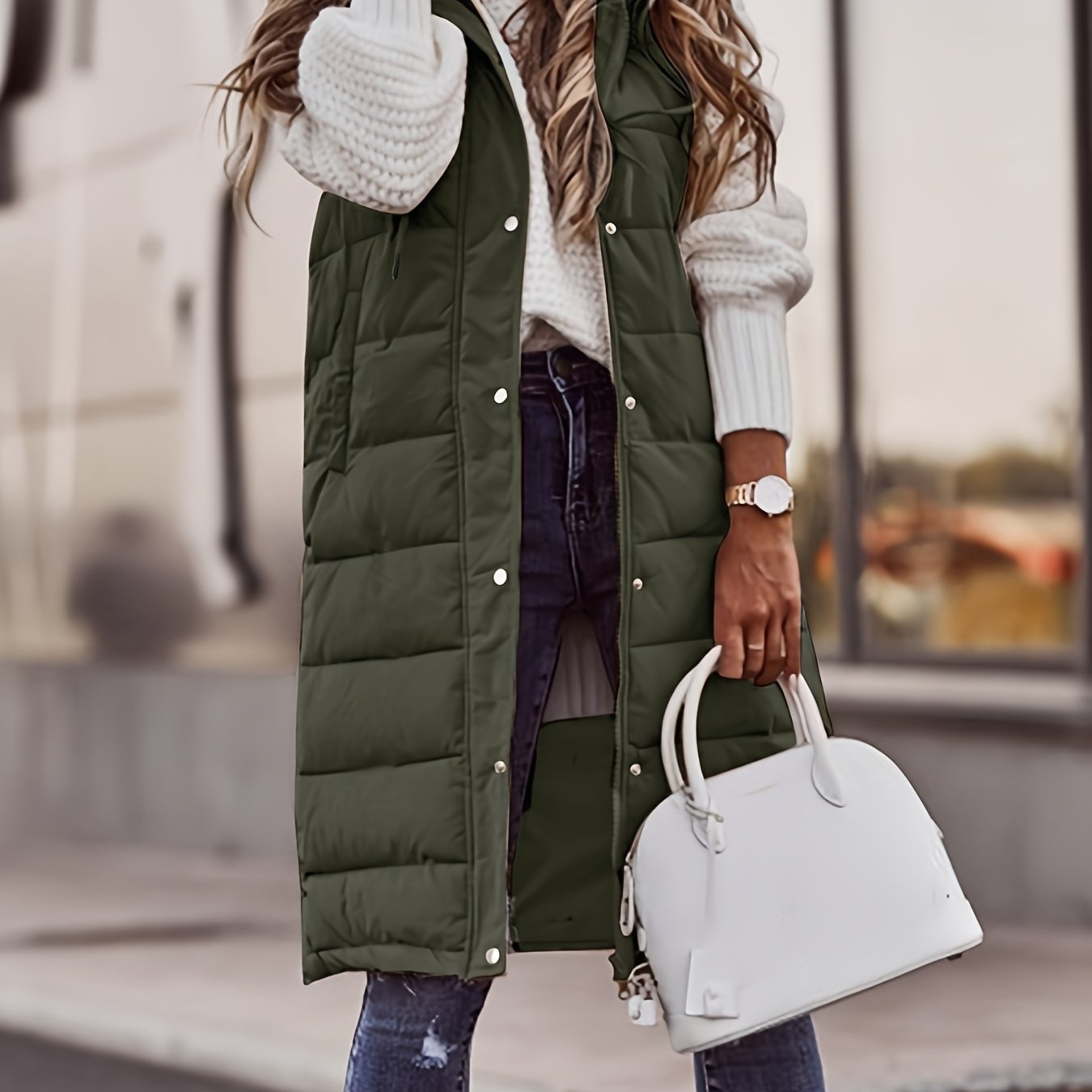 Chic Sleeveless Hooded Coat