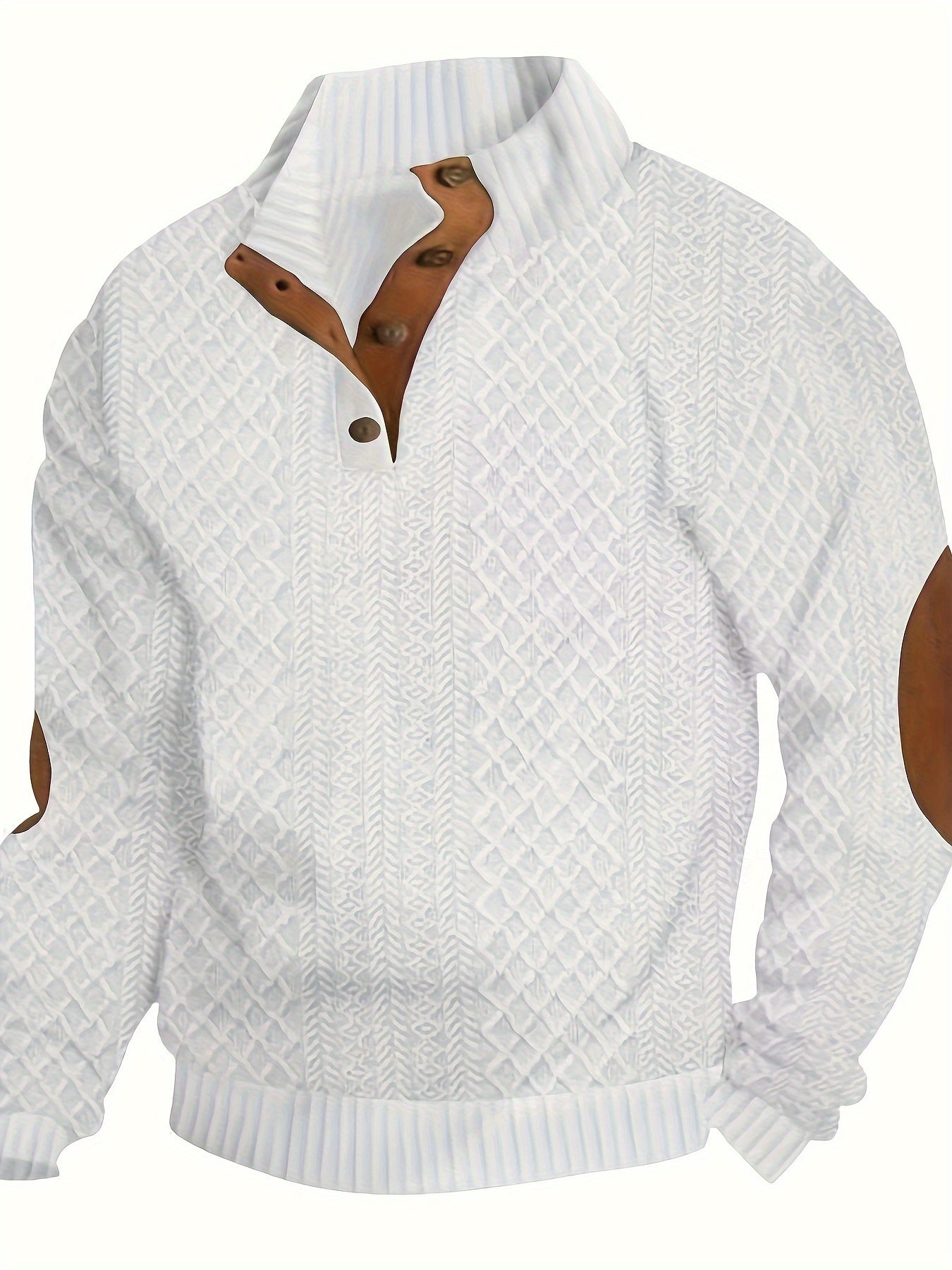 Men's Classic Jacquard Stand Collar Pullover Sweater - Casual Long Sleeve Knit Top for Fall/Winter, Polyester