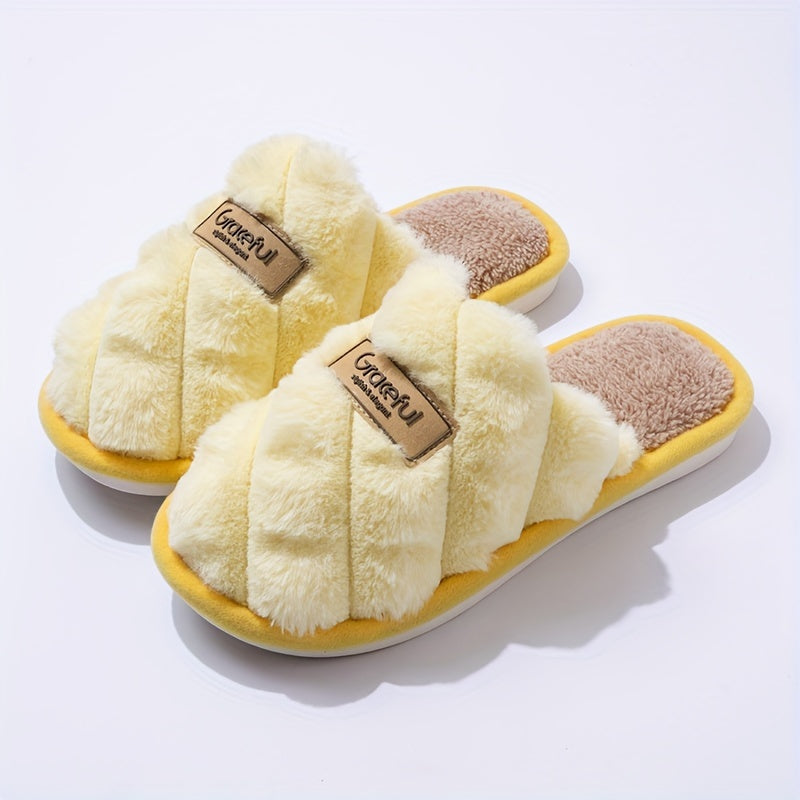 Cozy Plaid ColorBlock Slippers for Men & Women - Warm, Non-Slip Indoor Home Shoes with Soft Faux Rabbit Fur Lining