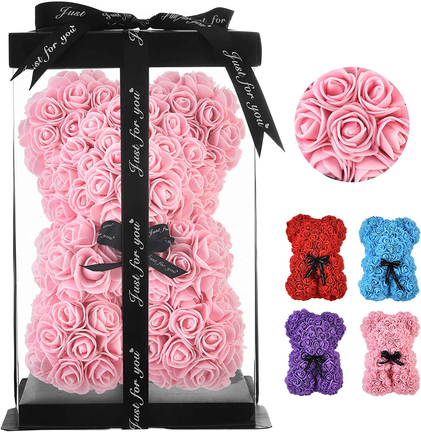 Silk Rose Pink Everlasting Flower Teddy Bear