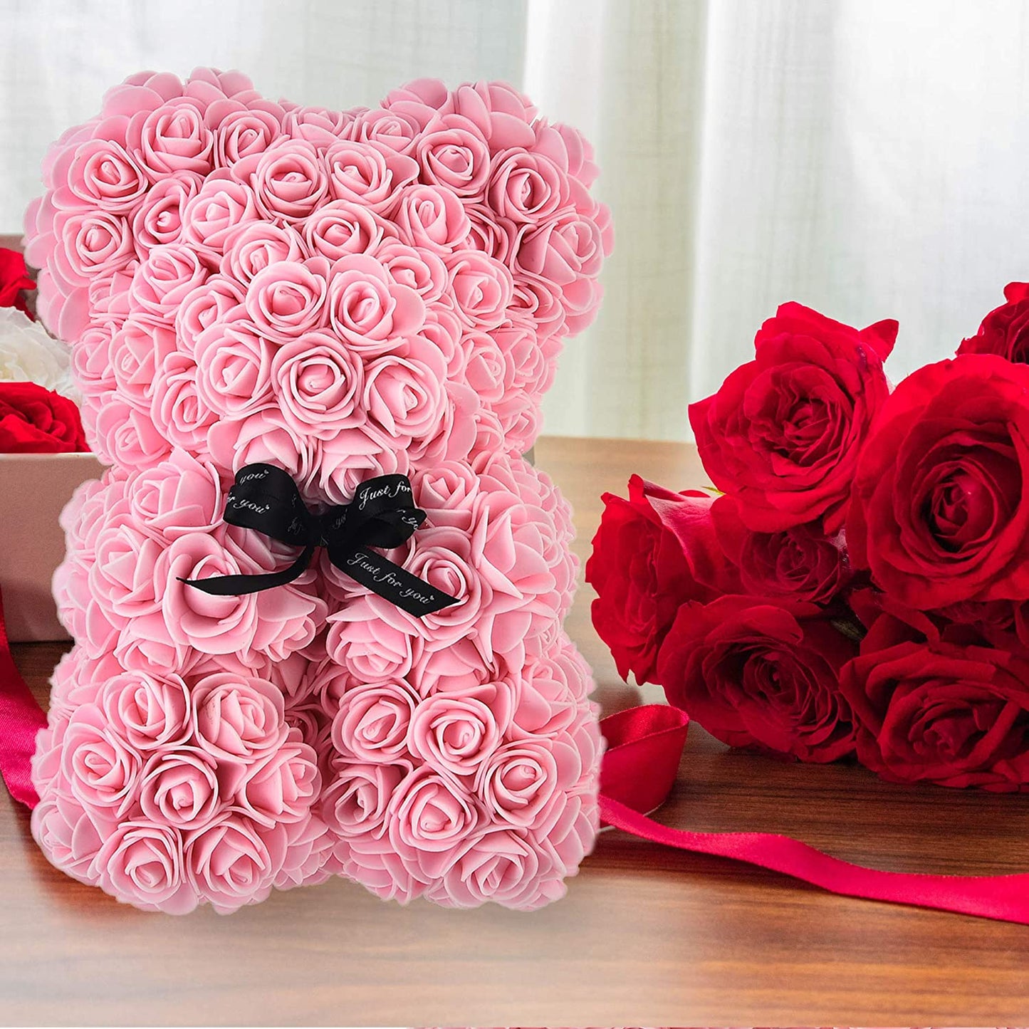 Silk Rose Pink Everlasting Flower Teddy Bear